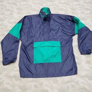 Vintage Asics Windbreaker Jacket Mens Medium Blue Pocket Color Block 80s 90s